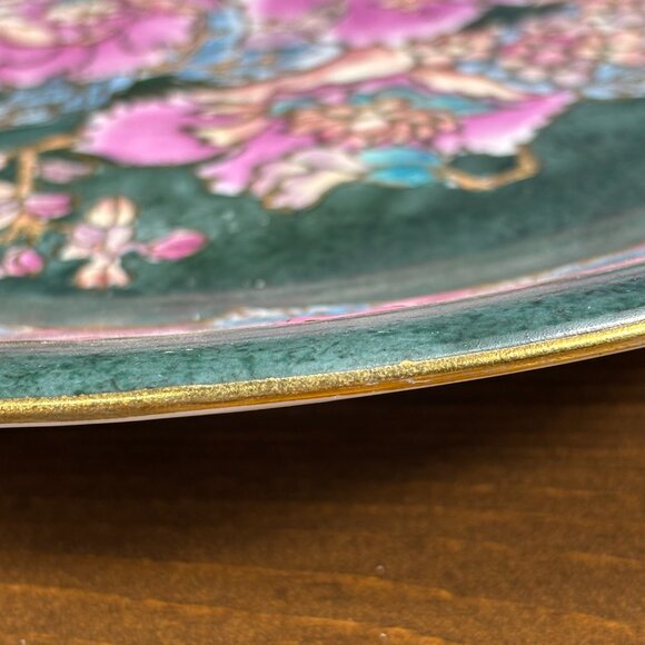 Vintage Famille Rose Style Plate Pink Peony & Grape Floral Charger for Wall - Picture 3 of 11